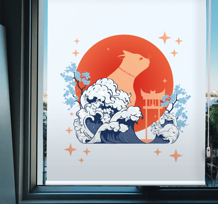 Cortina roller animales gato con olas - TenVinilo