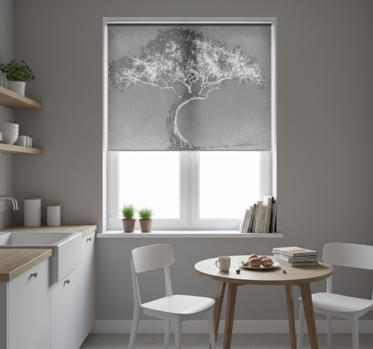 Cortina roller cocina árbol de sauce en colores nórdicos - TenVinilo
