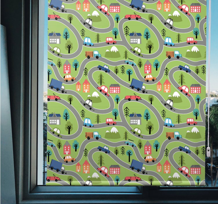 Cortina roller infantil carreteras de vehículos coloridos - TenVinilo