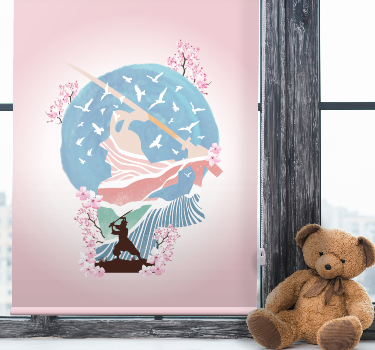 Cortina roller dibujos elegante silueta de samurái - TenVinilo