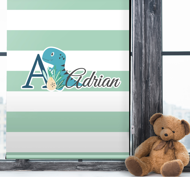 Cortina roller infantil dinosaurio rayado con nombre - TenVinilo