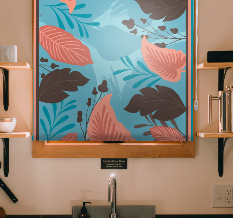 Cortina roller flores arreglo floral con hojas - TenVinilo