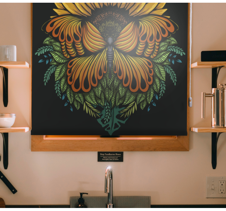 Cortina roller mariposas motivo de girasol - TenVinilo