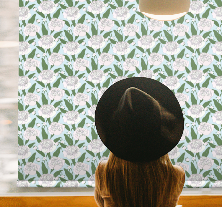 Cortina roller flores patrón de peonía blanca - TenVinilo