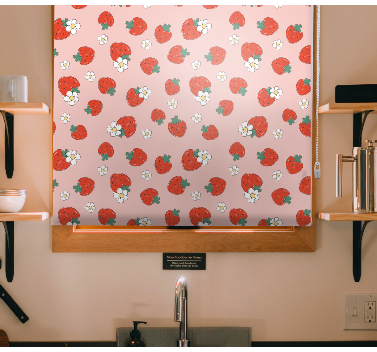 Cortina roller frutas patrón de fresa con flores - TenVinilo