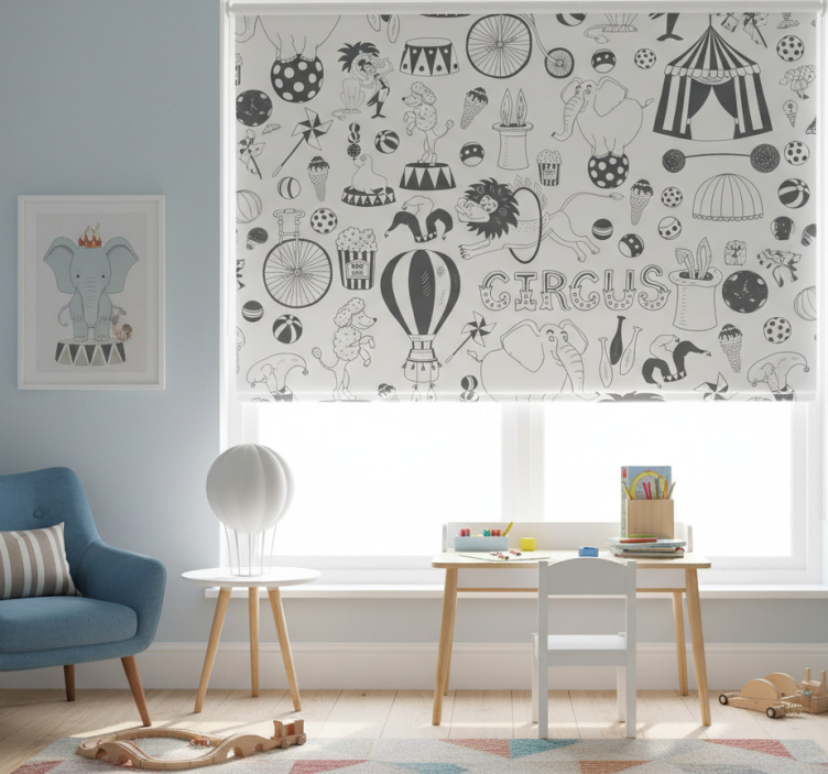 Cortina roller infantil circus colores nórdicos - TenVinilo