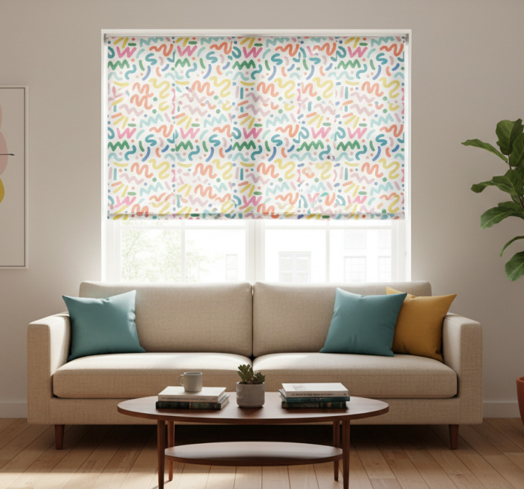 Cortina roller moderno formas abstractas de colores - TenVinilo