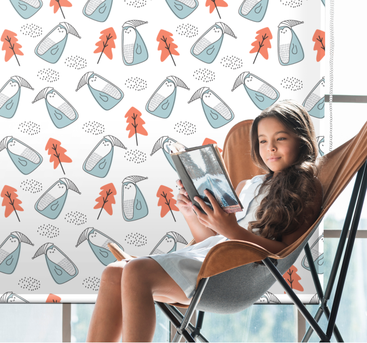 Cortina roller nórdico pingüinos con sombreros - TenVinilo