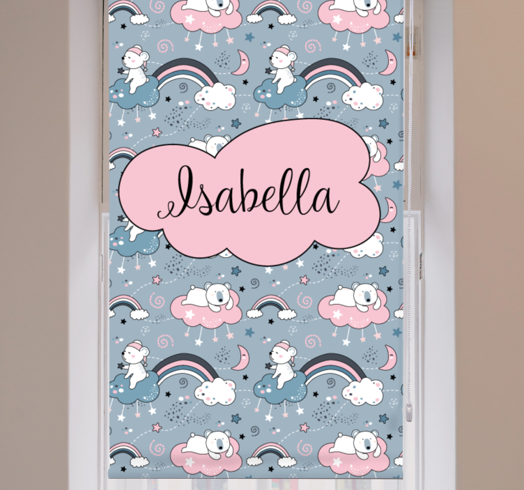 Cortina roller infantil oso arcoiris con nombre - TenVinilo