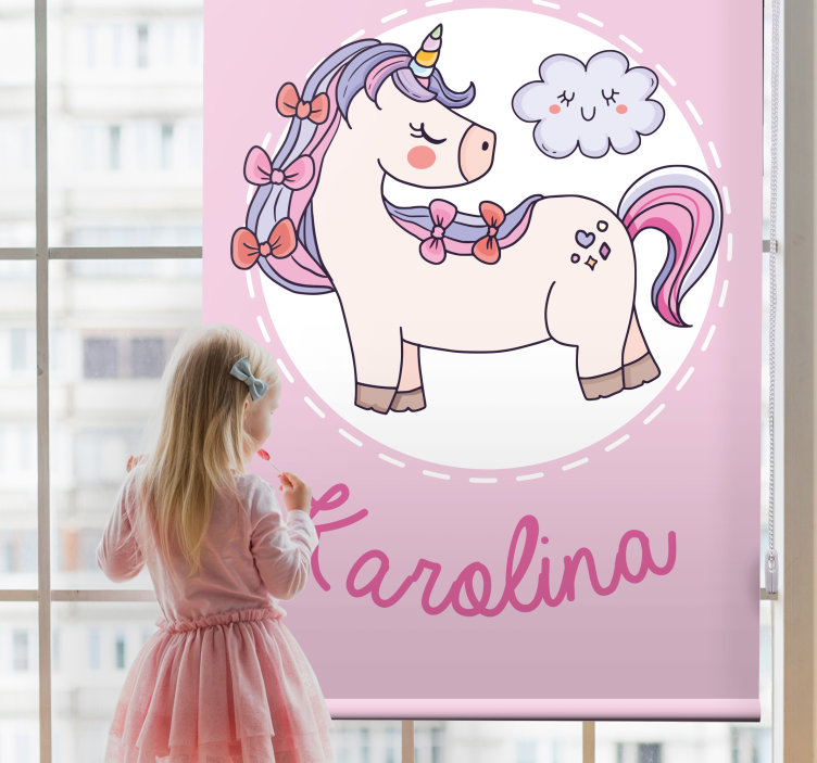 Estor habitación infantil personalizado unicornio rosa - TenVinilo