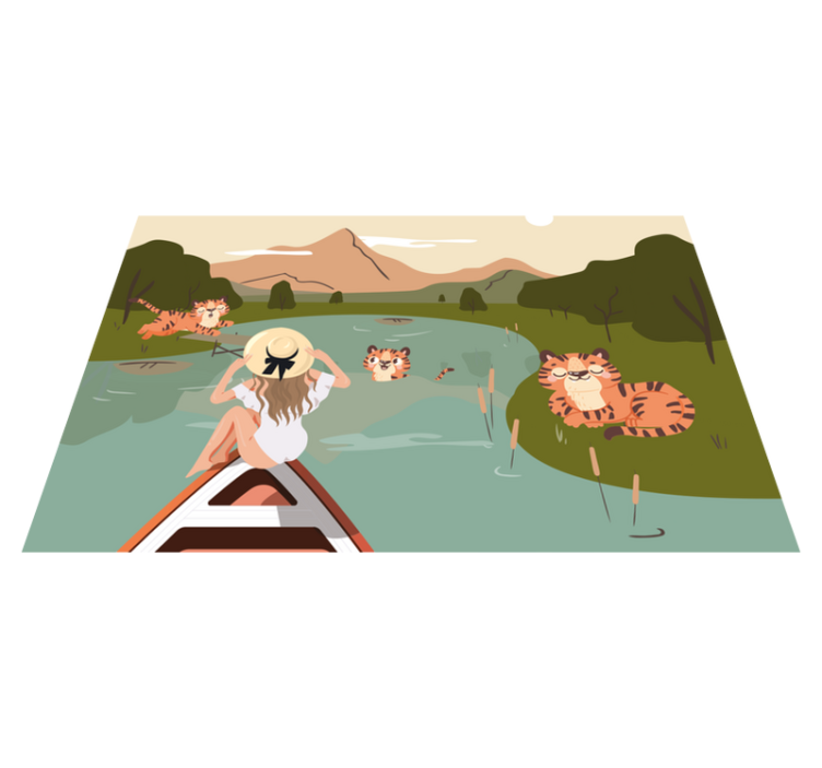 Mantel individual casa Niña y tigres animales de la selva - TenVinilo