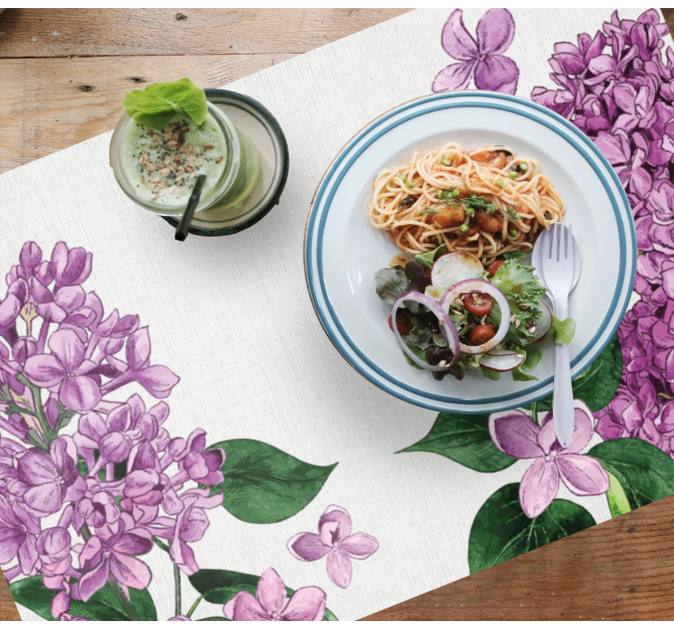 Mantel individual original Flores moradas y verdes - TenVinilo