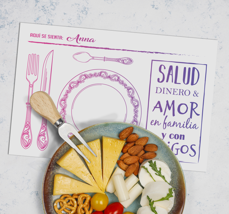 Manteles individuales con nombre Dinero y salud - TenVinilo