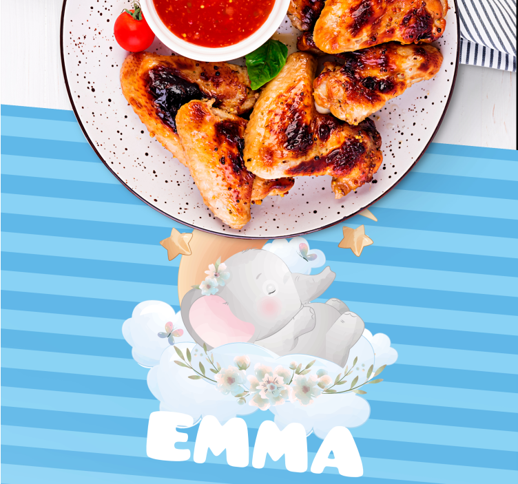 Mantel individual infantil Lindos animales elefante con nombre - TenVinilo