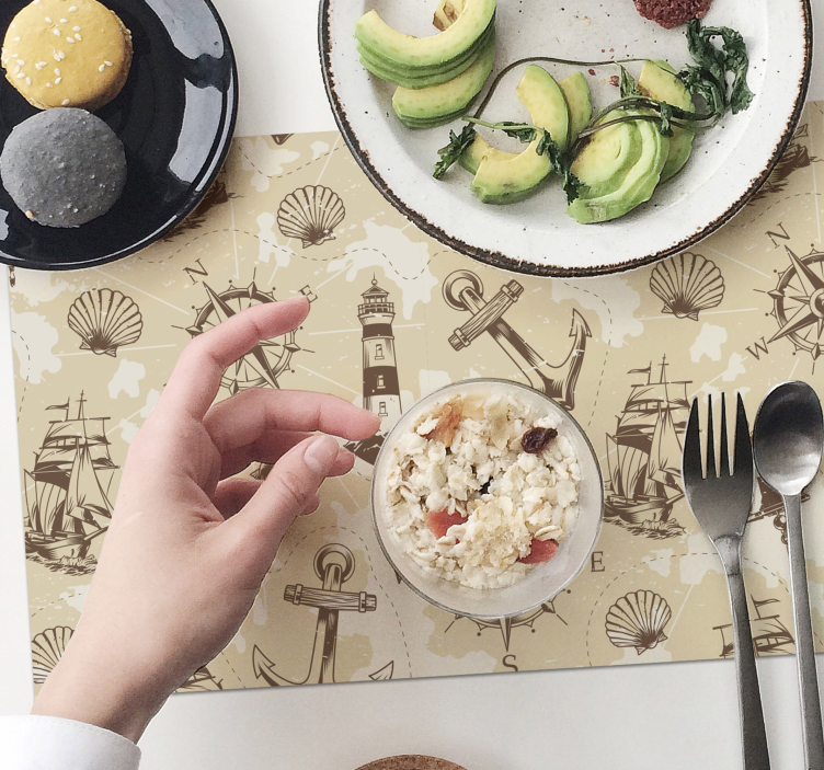 Mantel individual vintage objetos marinos - TenVinilo