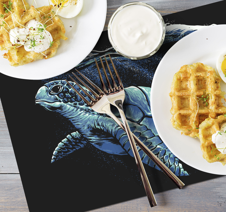 Mantel individual azul dibujo a mano de tortuga - TenVinilo