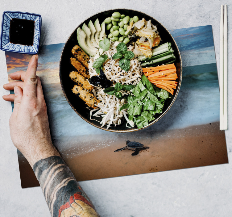 Mantel individual puesta de sol con tortugas - TenVinilo