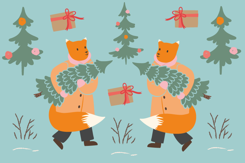 Individual para mesa navideño zorro festivo con Árbol - TenVinilo