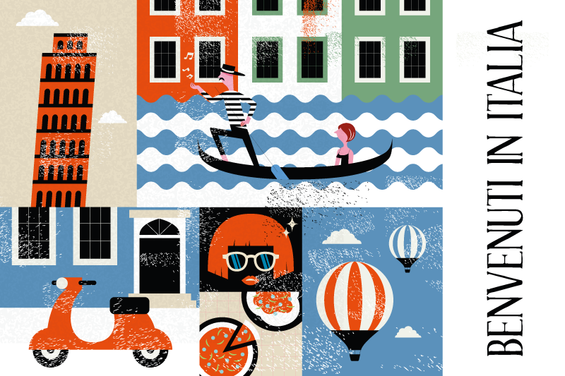 Individual para mesa original escena italiana vibrante - TenVinilo