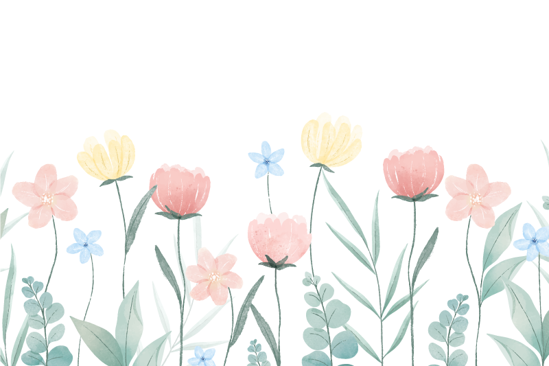 Mantel individual moderno Flores rosadas y amarillas con hojas - TenVinilo