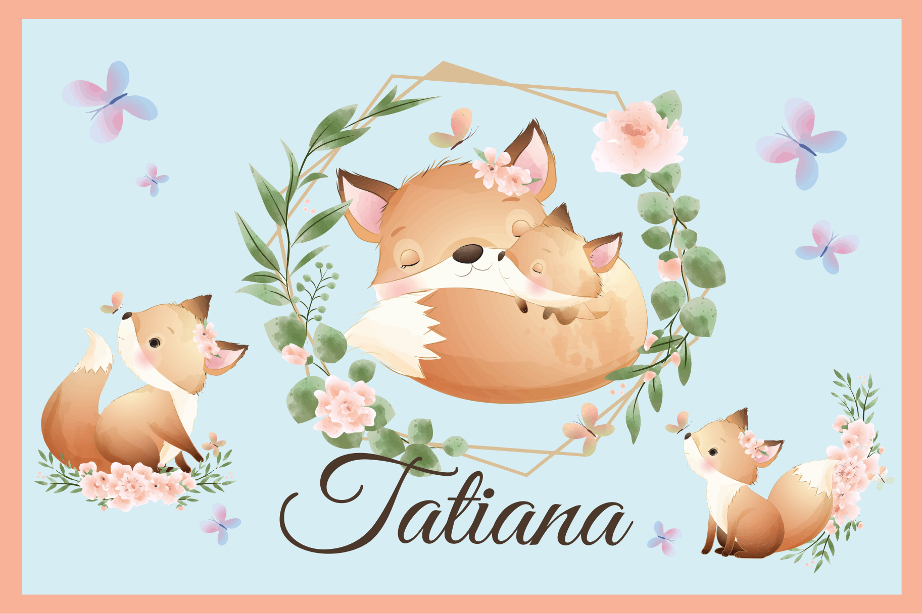 Individual para mesa infantil familia de zorros adorables - TenVinilo