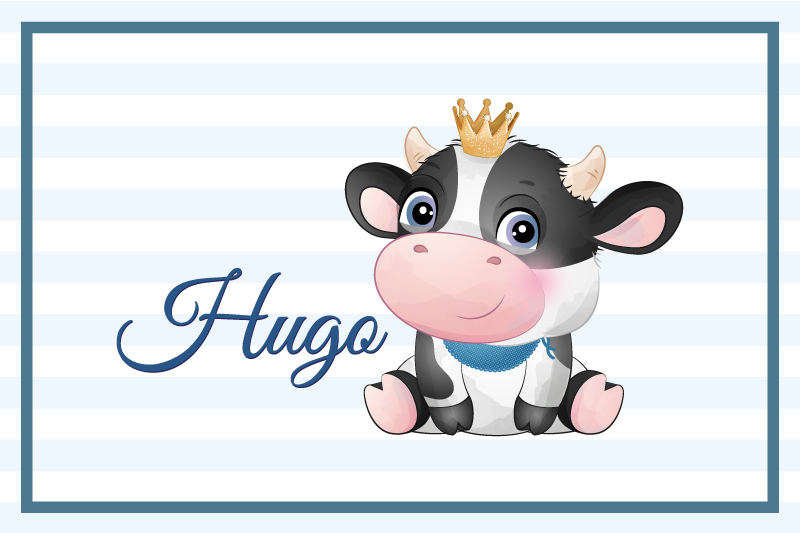 Mantel individual infantil Linda vaca para niño con nombre - TenVinilo