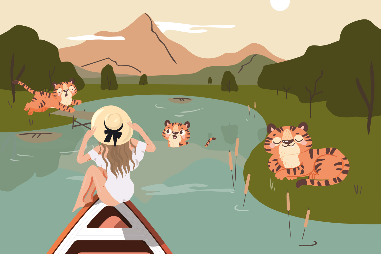 Mantel individual casa Niña y tigres animales de la selva - TenVinilo