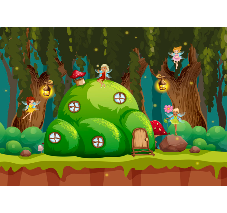 Mural de fantasía bosque encantado de hadas - TenVinilo
