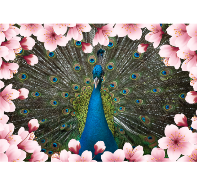 Fotomural 3D Pavos reales animales 3d con flores - TenVinilo
