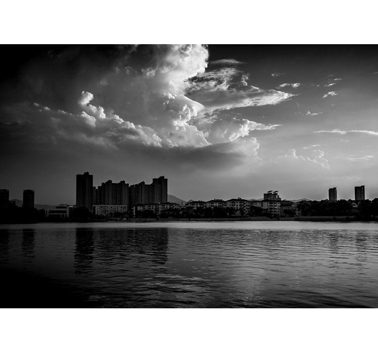 Mural ciudad reflexión urbana del horizonte - TenVinilo