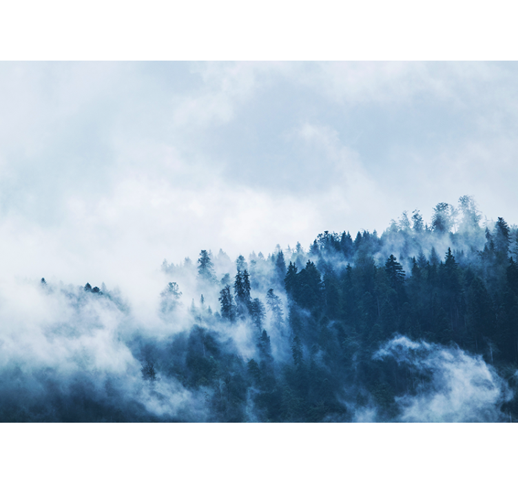 Mural de naturaleza paisaje boscoso nebuloso - TenVinilo