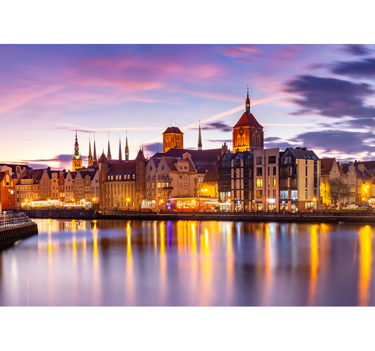 Mural ciudad arquitectura histórica ribereña - TenVinilo