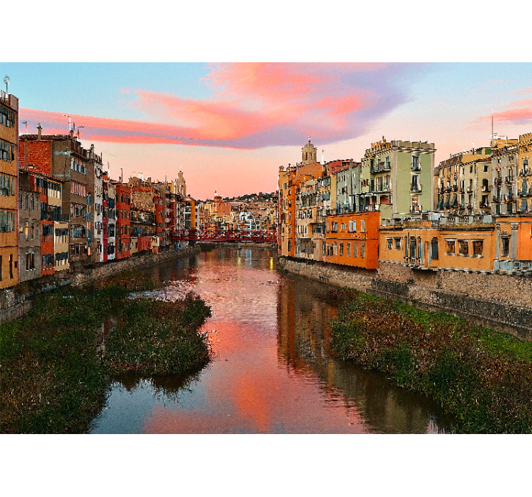 Mural ciudad atardecer en el río girona - TenVinilo
