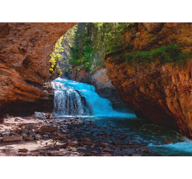 Mural de montañas vista de cascada en caída - TenVinilo