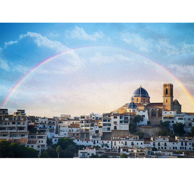 Mural ciudad arquitectura de pueblo costero - TenVinilo