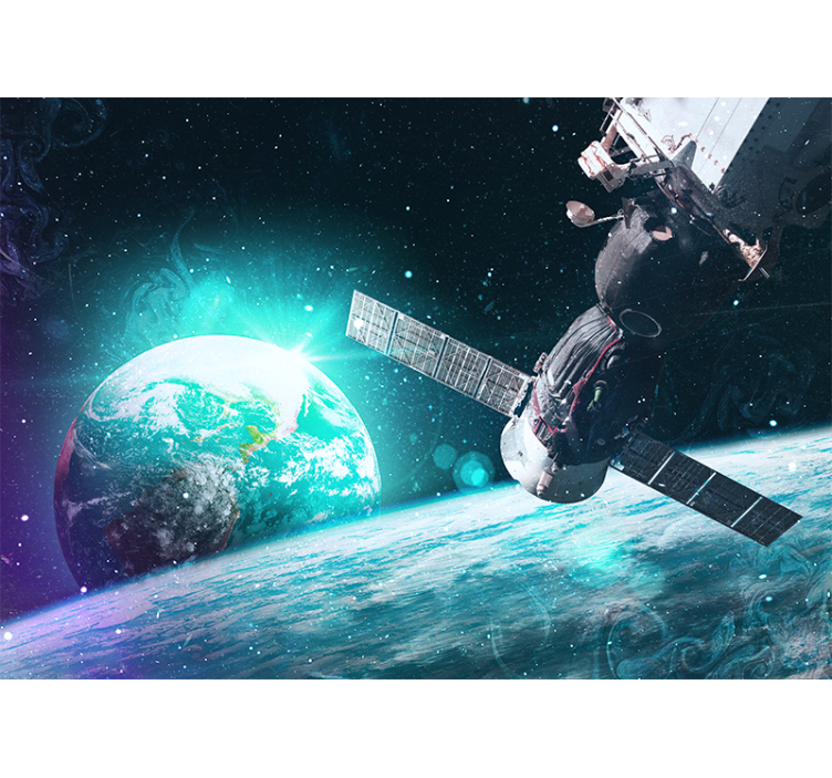 Mural del espacio nave espacial orbitando la tierra - TenVinilo