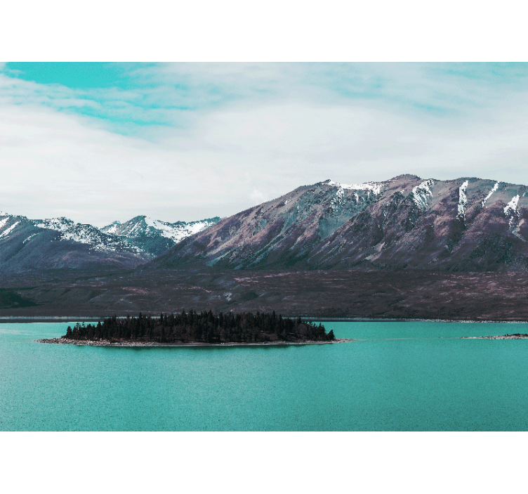 Mural de paisajes lago de montaña con isla - TenVinilo