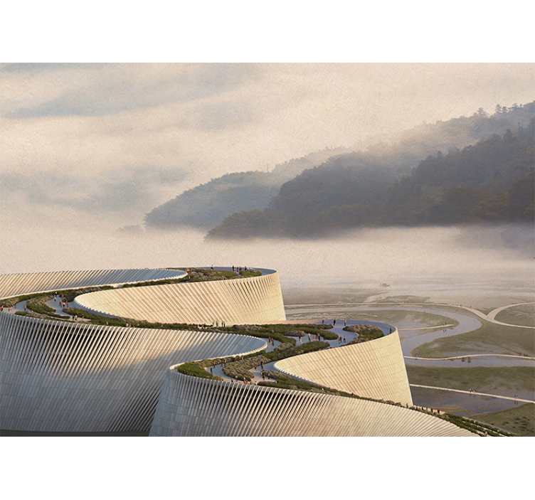 Mural de paisajes en forma arquitectónica curva - TenVinilo