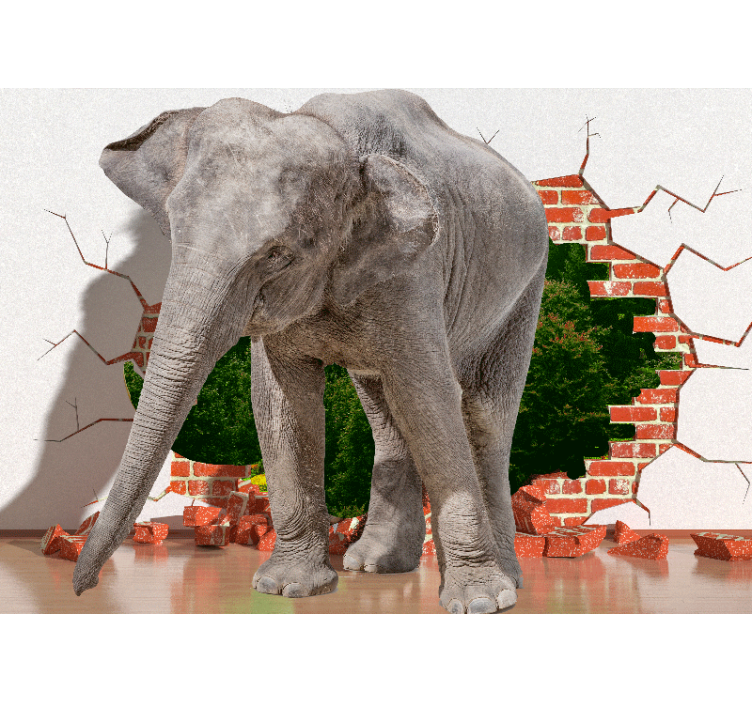 Fotomural 3d elefante rompiendo pared - TenVinilo
