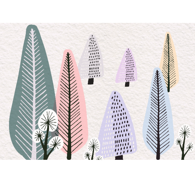 Mural de árboles con motivos de hojas ornamentales - TenVinilo