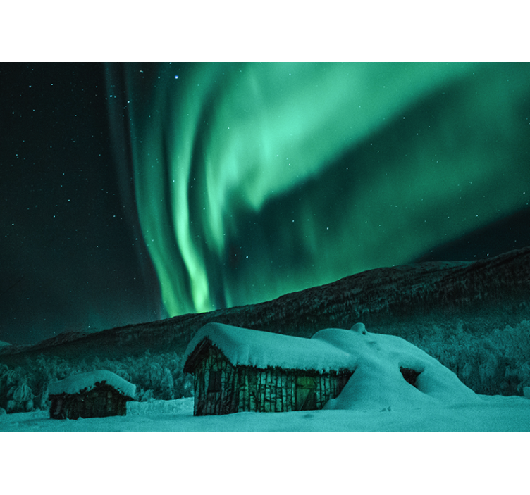 Fotomural cielo Idílico pueblo de nieve aurora boreal - TenVinilo