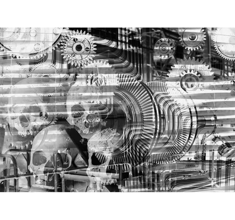 Mural abstracto patrones de calaveras mecánicas - TenVinilo