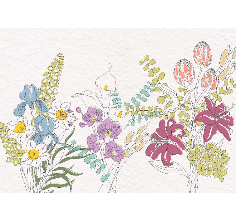 Mural flores dibujadas - TenVinilo