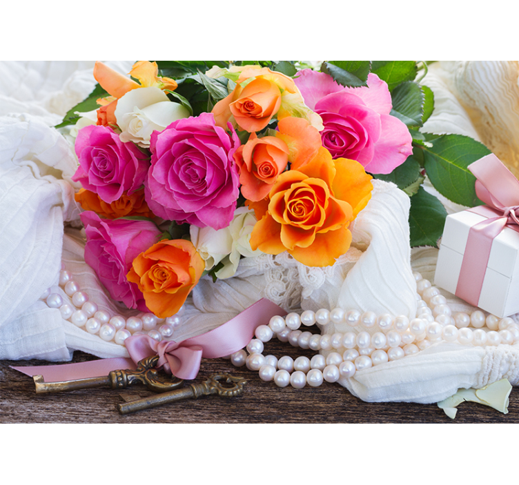 Mural de flores arreglo de ramo de rosas - TenVinilo