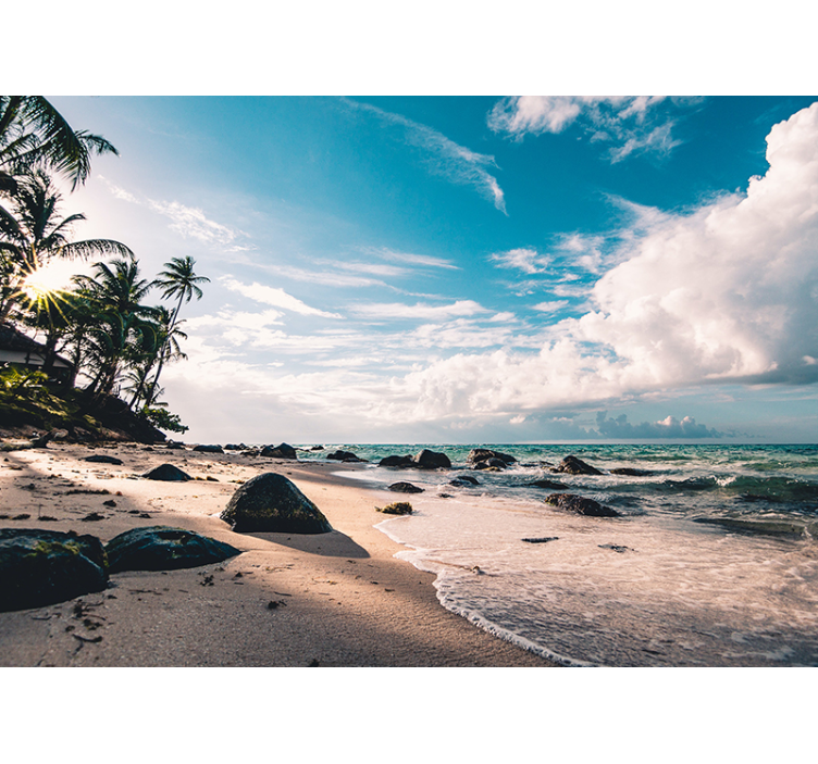 Mural de mar puesta de sol en una playa tropical - TenVinilo