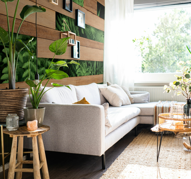 Fotomural madera pared de plantas - TenVinilo