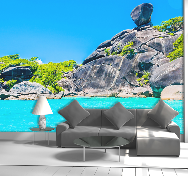 Fotomural 3D aguas paradisíacas con veleros - TenVinilo