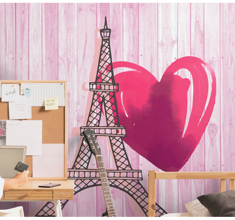 Fotomural de amor Torre eiffel con corazón rosa - TenVinilo
