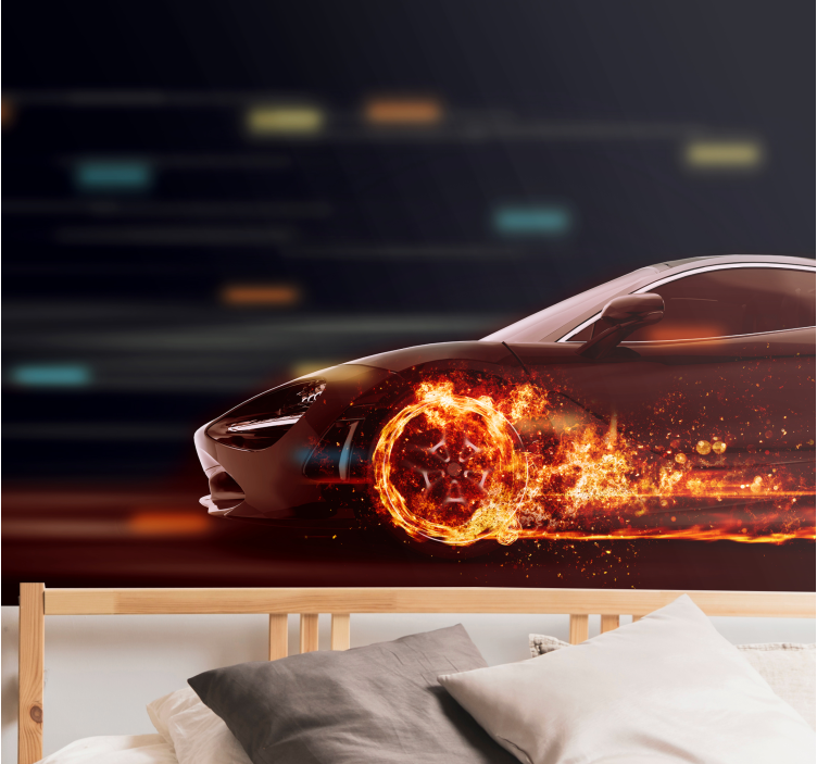 Fotomural de coche Con ruedas de fuego - TenVinilo