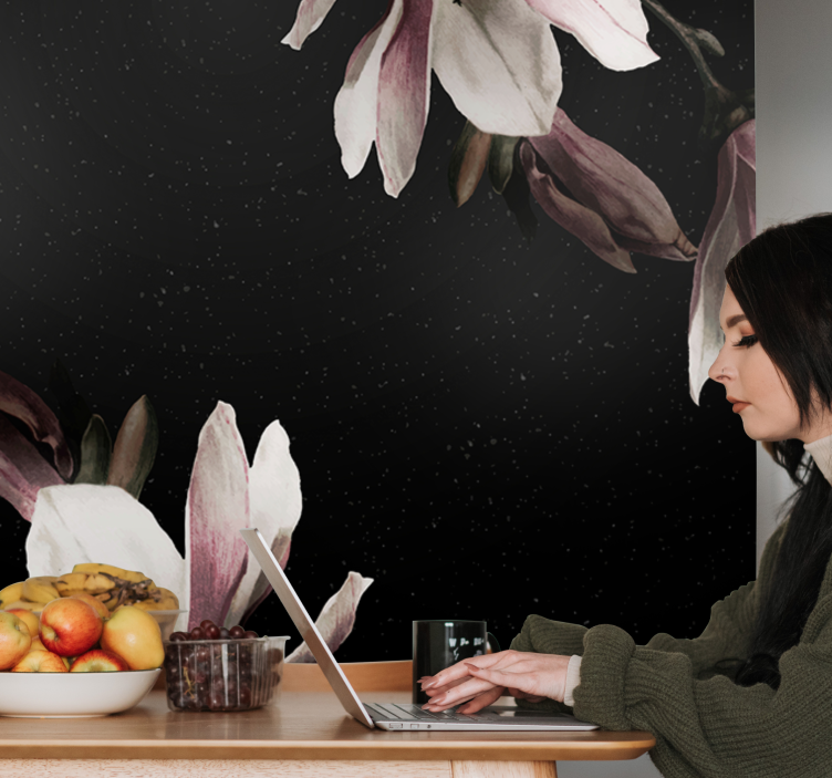 Fotomural naturaleza Magnolias en blanco y negro - TenVinilo